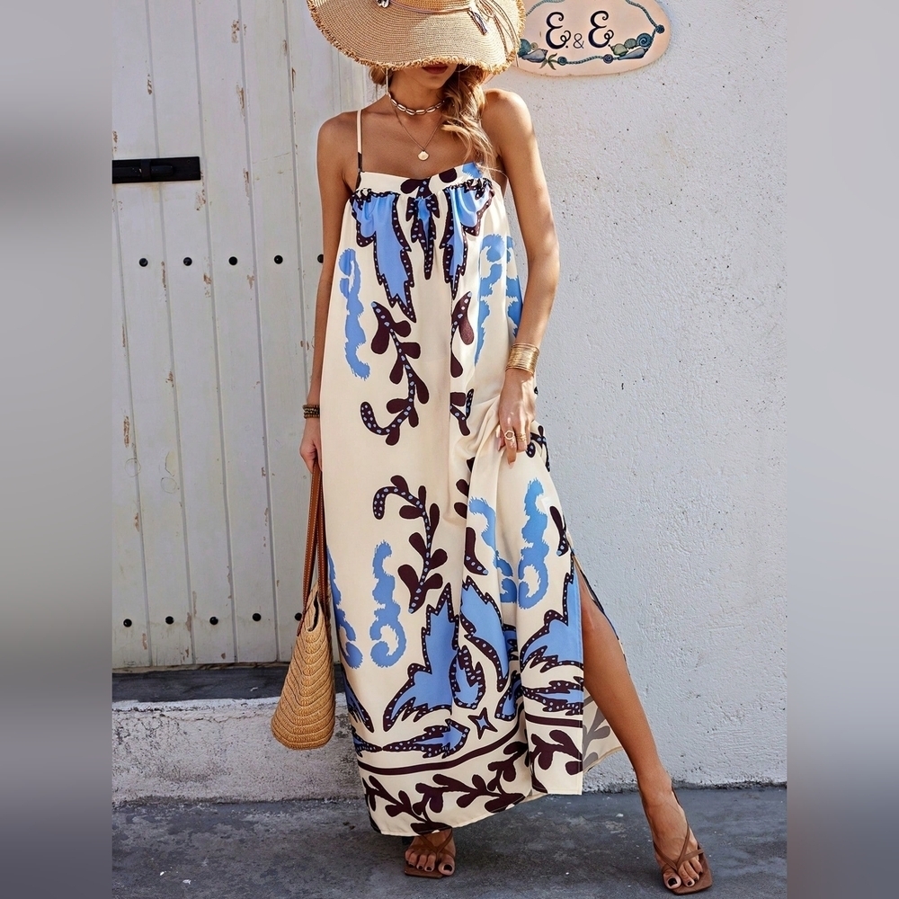 Women's Random Floral Print Summer Strappy Dress - Picture 3 of 6